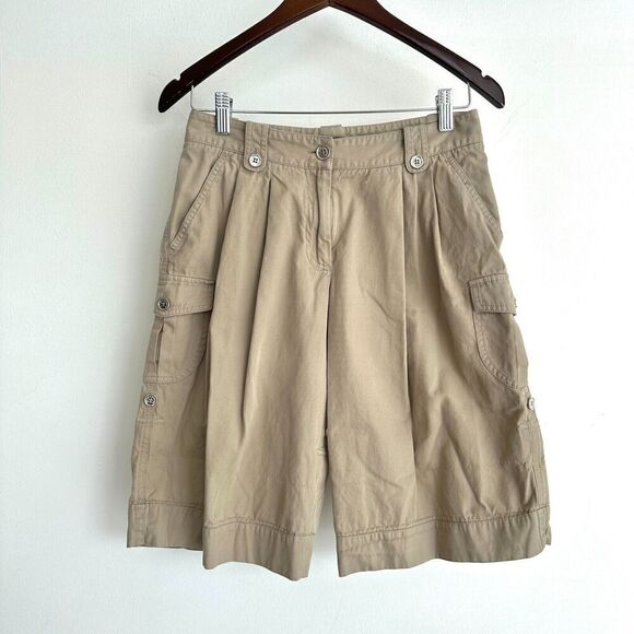 Dolce & Gabbana Womens 4 Cargo Utility Beige Bermuda Pleated Khaki Mid Rise - Picture 1 of 9
